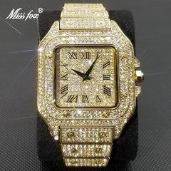 MISSFOX Ice Out Square Watch For Men Top Brand Luxury Full Diamond Mens Watches Ultra Thin Waterproof Hip Hop Clock Dropshipping